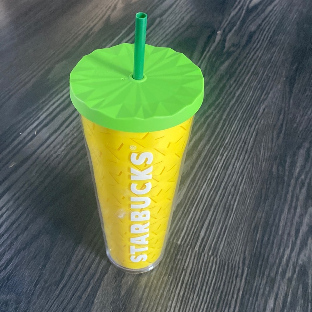 🍍 Starbucks 2014 Pineapple Cold Cup Tumbler Venti 24oz Green Lid Yellow🍍M-1